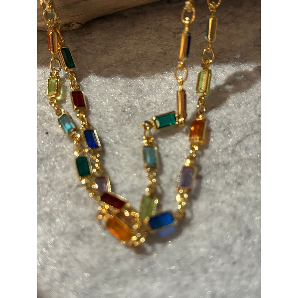 Colorful Rainbow Gemstone Rectangular Necklace - image 4